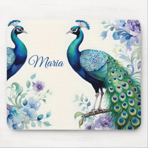 Peacock floral waterverf muismat