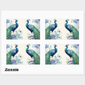 Peacock floral waterverf rechthoekige sticker (Vel)