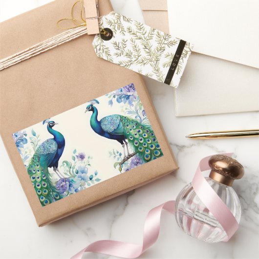 Peacock floral waterverf rechthoekige sticker (Geschenken)