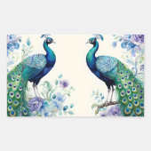 Peacock floral waterverf rechthoekige sticker (Voorkant)