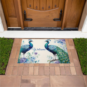 Peacock floral waterverf Welkom Deurmat