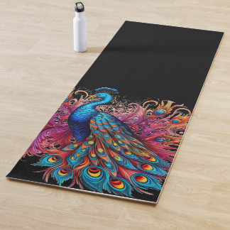 Peacock Flourish Blauwgroen op zwart Yogamat