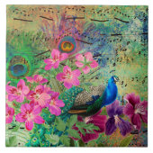 Peacock Flowers and Music Tegeltje (Voorkant)