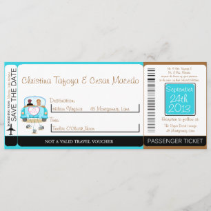 Peacock / Flowers Boarding Pass Weduwen Uitnodigin Kaart