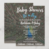 PEACOCK FOTO BABY BOY SHOWER INVITATION KAART (Voorkant / Achterkant)