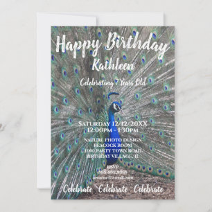 PEACOCK FOTO BIRTHDAY CELEBRATION INVITATION KAART