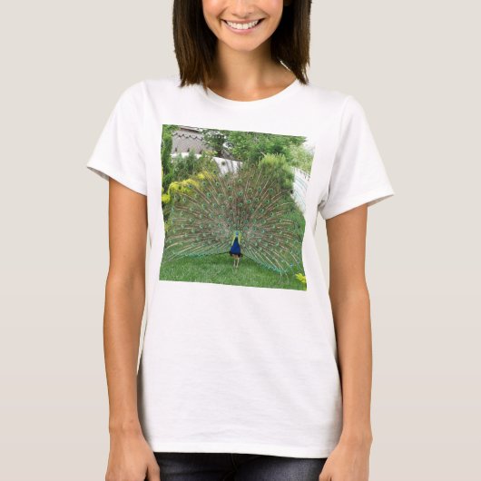 Peacock foto T-shirt voor dames, wit (Voorkant)