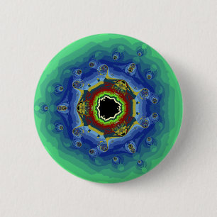 Peacock Fractal Mandala Blue Green Ronde Button 5,7 Cm