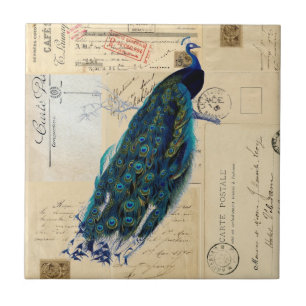 Peacock French Briefkaarten Tile or Trivet Tegeltje