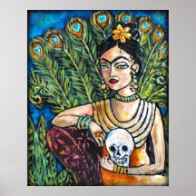 Peacock Frida Kahlo en Skull Poster