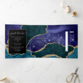 Peacock Galaxy Agate Stone Wedding Tri Fold Drieluik Uitnodiging (Binnen)