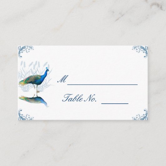 Peacock Garden in blauw en wit Place Card Plaatskaartje (Voorkant)