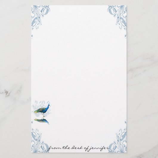 Peacock Garden in Blue and White Stationery Briefpapier (Voorkant)