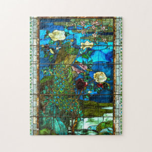 Peacock gekleurd glazen raam legpuzzel
