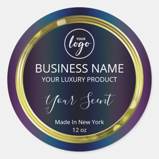 Peacock-gekleurde productetiketten ronde sticker (Voorkant)