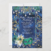 Peacock Glam Masquerade Anniversaire Invitations (Dos)
