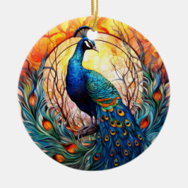 Peacock Glas in lood Keramische Boomdecoratie Keramisch Ornament