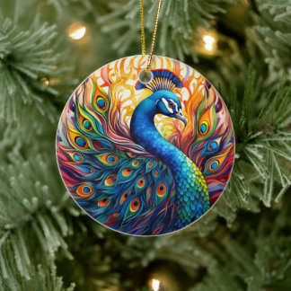 Peacock Glas in lood Keramische Boomdecoratie Keramisch Ornament