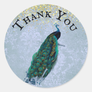 Peacock Gold Sparkles Waterverf Hartelijk dank Ronde Sticker