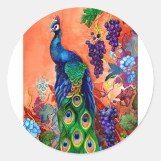 Peacock Grape Artwork Ronde Sticker