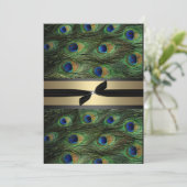 Peacock Green & Gold Wedding Invitation Kaart (Staand voorkant)