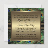 Peacock Green & Gold Wedding Invitation Kaart (Achterkant)