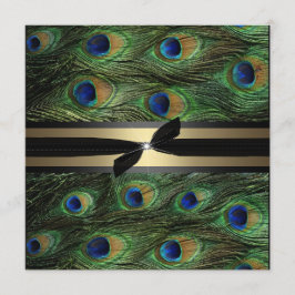 Peacock Green & Gold Wedding Invitation Kaart