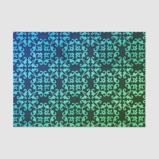 Peacock Green Gradient Damask Patroon Tissuepapier (Voorkant)