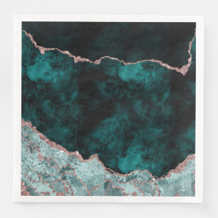 Peacock Green & Roos Gold Agaat Waterverf bruiloft Servet