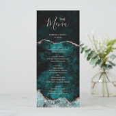 Peacock Green Roos Gold Agate Marble Wedding Menu (Staand voorkant)