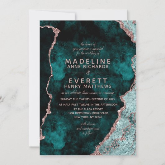 Peacock Green & Roos Gold Folie Agaat Wedding Kaart (Voorkant)