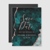 Peacock Green Rose Gold Agate Marble Save the Date