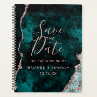 Peacock Green Rose Gold Agate Marble Save the Date