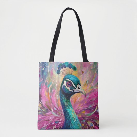 Peacock grillige moderne impressionistische kunst draagtas (Voorkant)