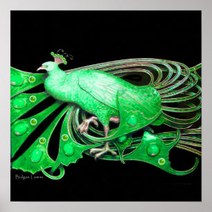 PEACOCK, groen grijs zwart Poster