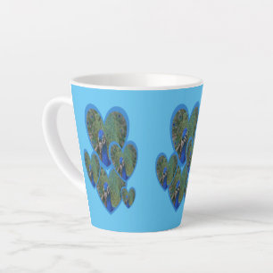 Peacock Hearts Motif Cust. Bleu Latte Mug