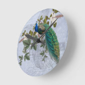 Peacock Hibiscus Blue Romantic Ephemera Ronde Klok (Hoek)
