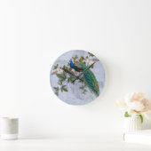 Peacock Hibiscus Blue Romantic Ephemera Ronde Klok (Huis)