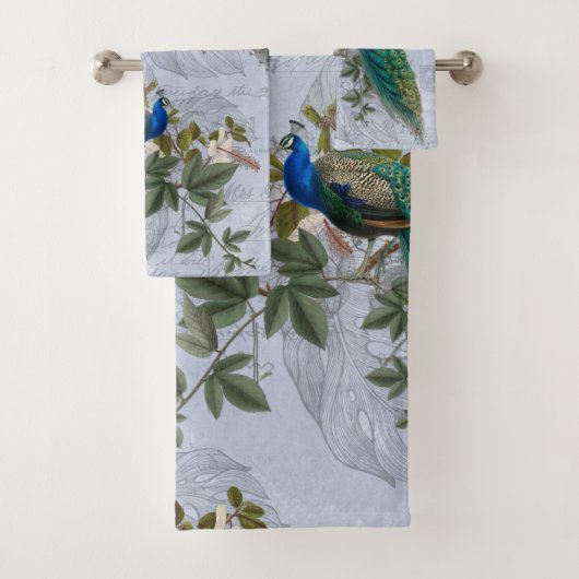 Peacock Hibiscus Ephemera Elegant Blue Bad Handdoek (Insitu)