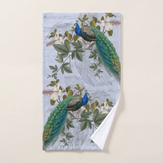 Peacock Hibiscus Ephemera Elegant Blue Bad Handdoek (Handdoek)