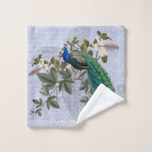  Peacock Hibiscus Ephemera Elegant Blue Bad Handdoek (Wasdoekje)