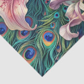 Peacock in Bloom – Watercolor Lilies & Plumage Tissuepapier (Detail)