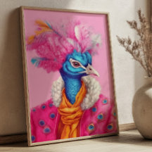 Peacock in Bont Roze Dier Poster