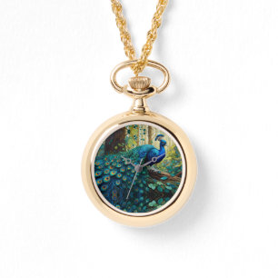 Peacock in de bossen horloge