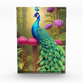 Peacock in het roze tuinbos fotoblokken (Voorkant)