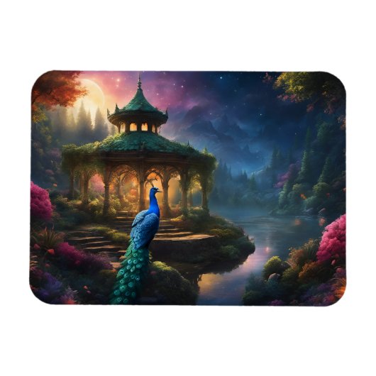 Peacock in het tuintuinhuisje magneet (Horizontaal)