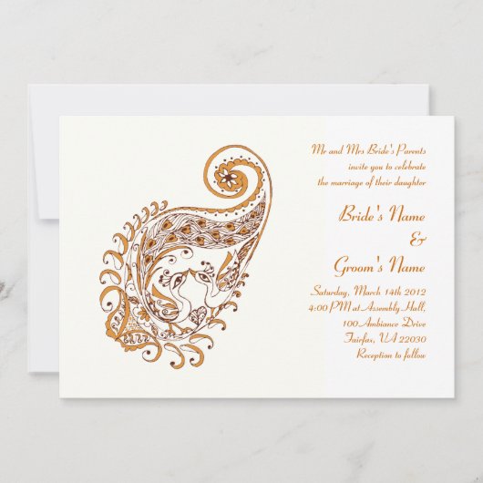 Peacock in Paisley Henna Art Invitation (Devant)