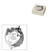 Peacock in ronde Lijst Art Nouveau ex libris Naam Rubberstempel (Gestempeld)