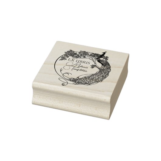 Peacock in ronde Lijst Art Nouveau ex libris Naam Rubberstempel (Stempel)