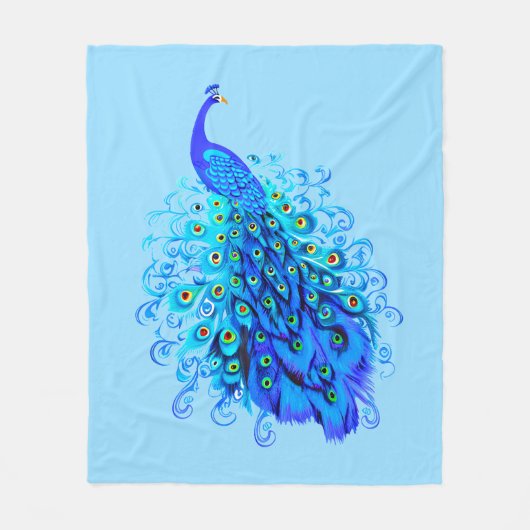 Peacock in Turquoise, Cobalt Blue en Aqua Fleece Deken (Voorkant)